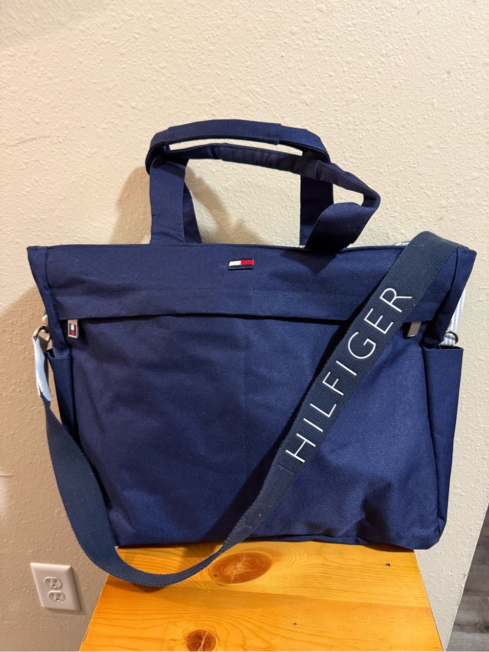 Tommy Hilfiger Navy Canvas Laptop Tote with Branded Strap